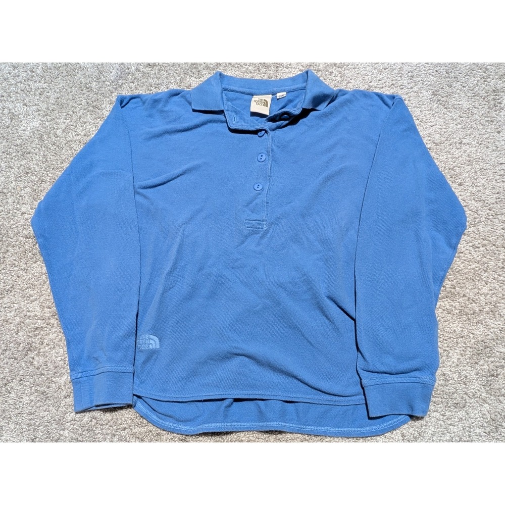 Vtg The North Face Blue Collared Polo Long Sleeve Pullover Top Women's W-S